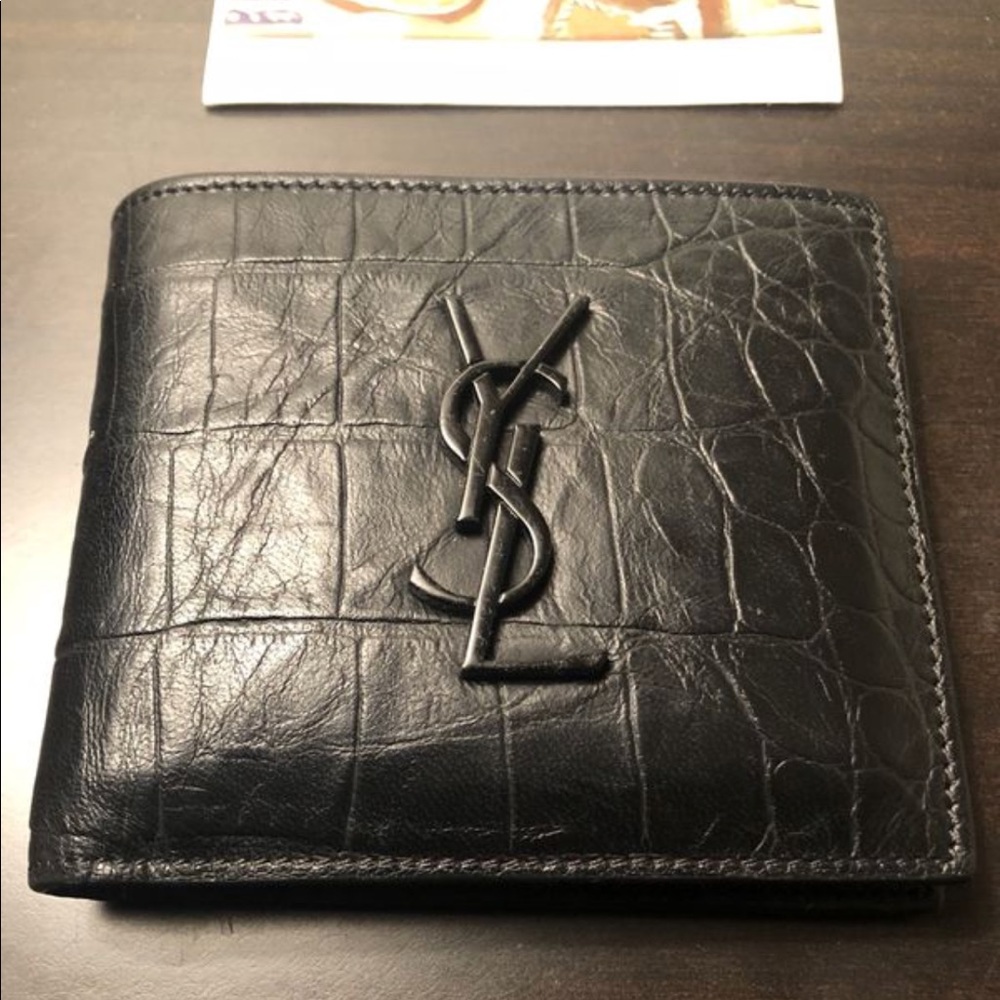 YSL WALLET IN BLACK CROCODILE EMBOSSED LEATHER